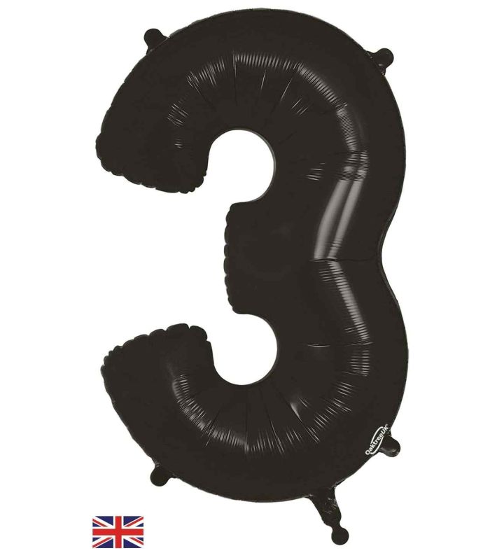 34" Black Number 3 Oaktree Foil Balloon