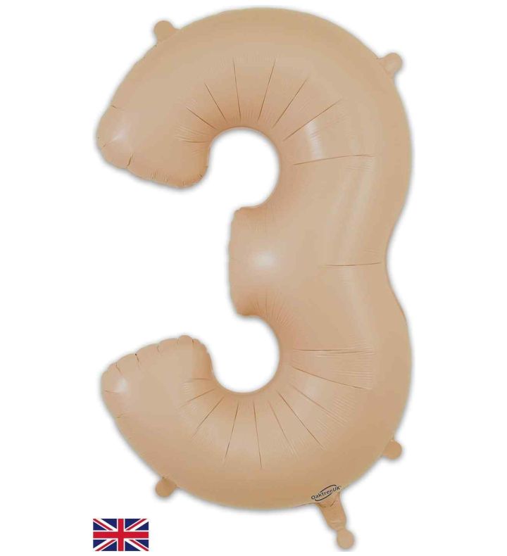 34" Matte Nude Number 3 Oaktree Foil Balloon