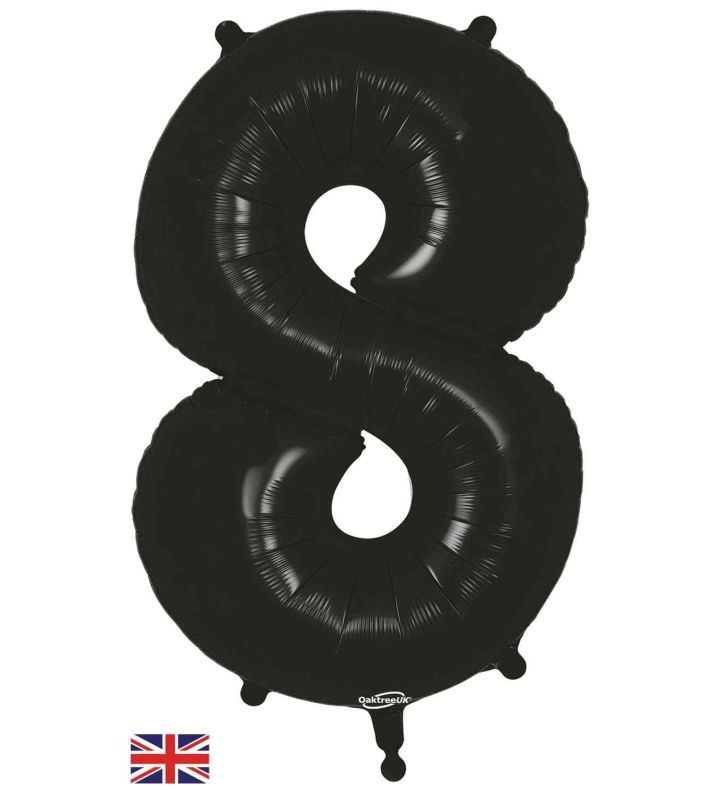 34" Black Number 8 Oaktree Foil Balloon
