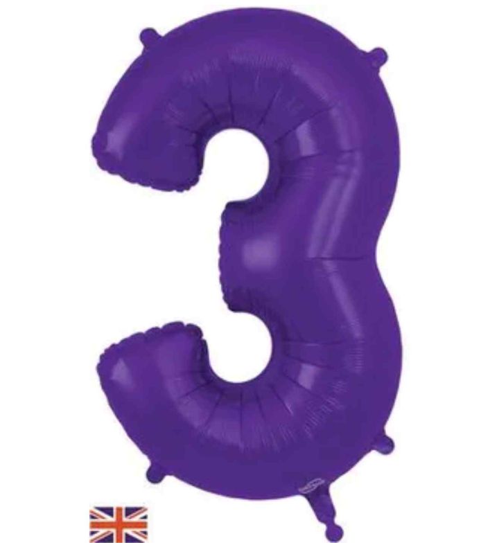 34" Purple Number 3 Oaktree Foil Balloon