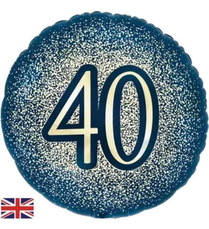 18" Oaktree Navy Gold Metallic Glitter 40th Birthday
