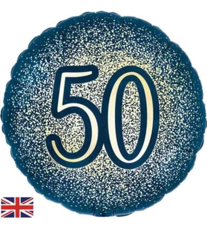 18" Oaktree Navy Gold Metallic Glitter 50th Birthday