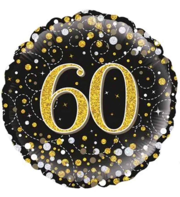 18" Oaktree Sparkling Fizz 60th Birthday Black/Gold Round