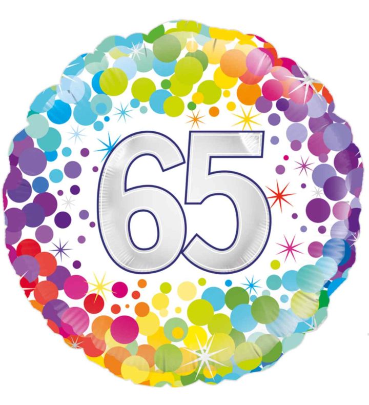 18" Oaktree 65th Birthday Colourful Confetti Round Foil Balloon