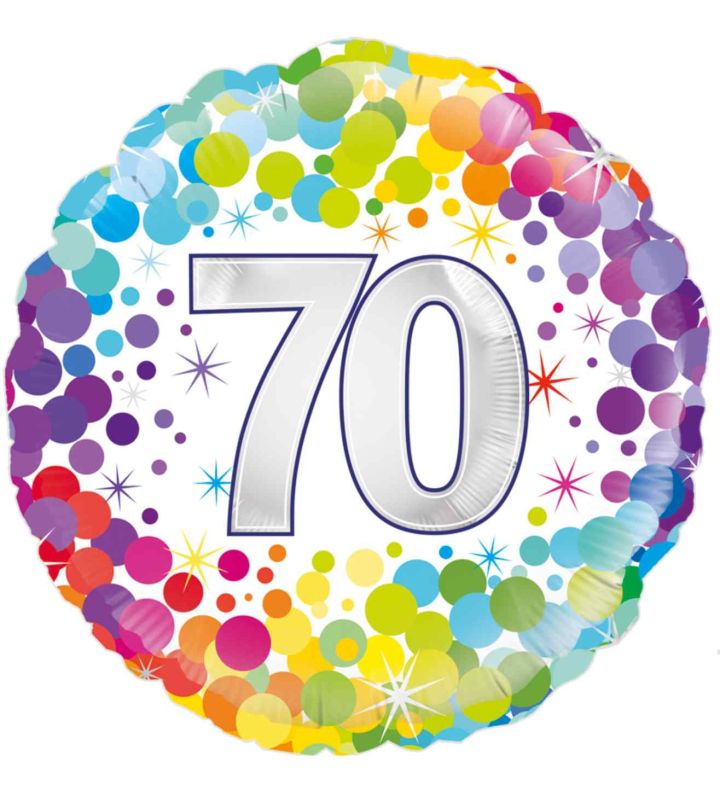 18" Oaktree 70th Birthday Colourful Confetti Round Foil Balloon
