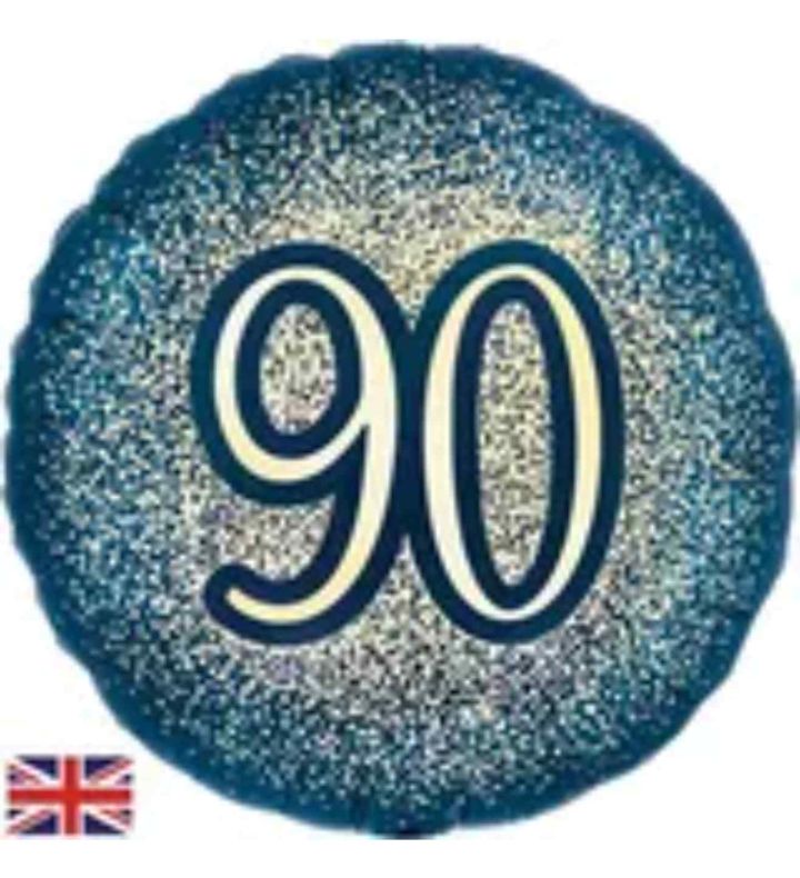 18" Oaktree Navy Gold Metallic Glitter 90th Birthday