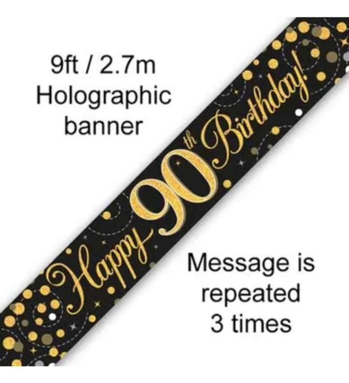90th Birthday Black and Gold Banner
