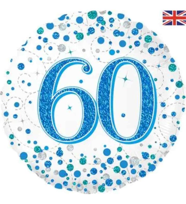 18" Oaktree Sparkling Fizz 60th Birthday White/Blue Round