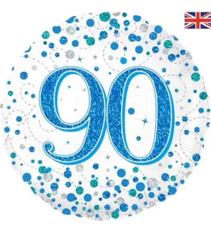 18" Oaktree Sparkling Fizz 90th Birthday White/Blue Round