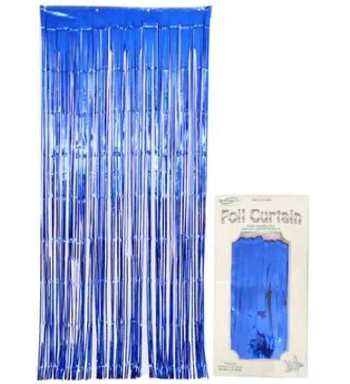0.9m x 2.40m Oaktree Foil Curtain Metallic Blue