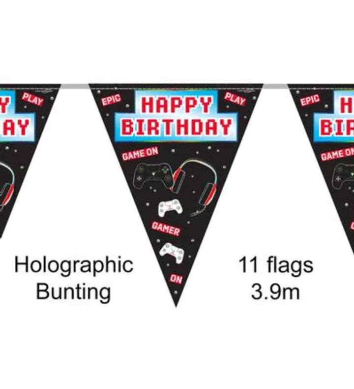 3.9m Oaktree Happy Birthday Controller Black & Gold Bunting