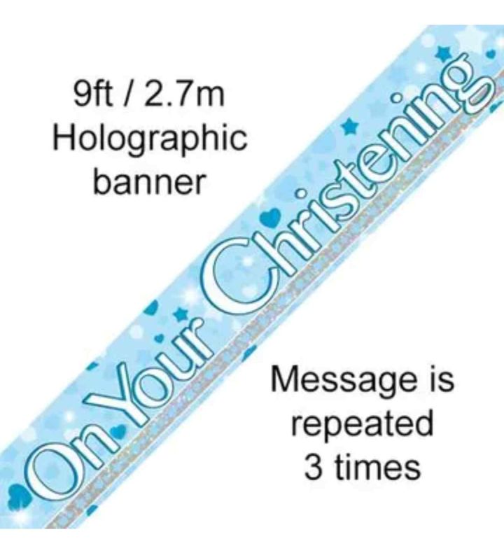 9ft Oaktree 'On your Christening' Blue Holo Banner