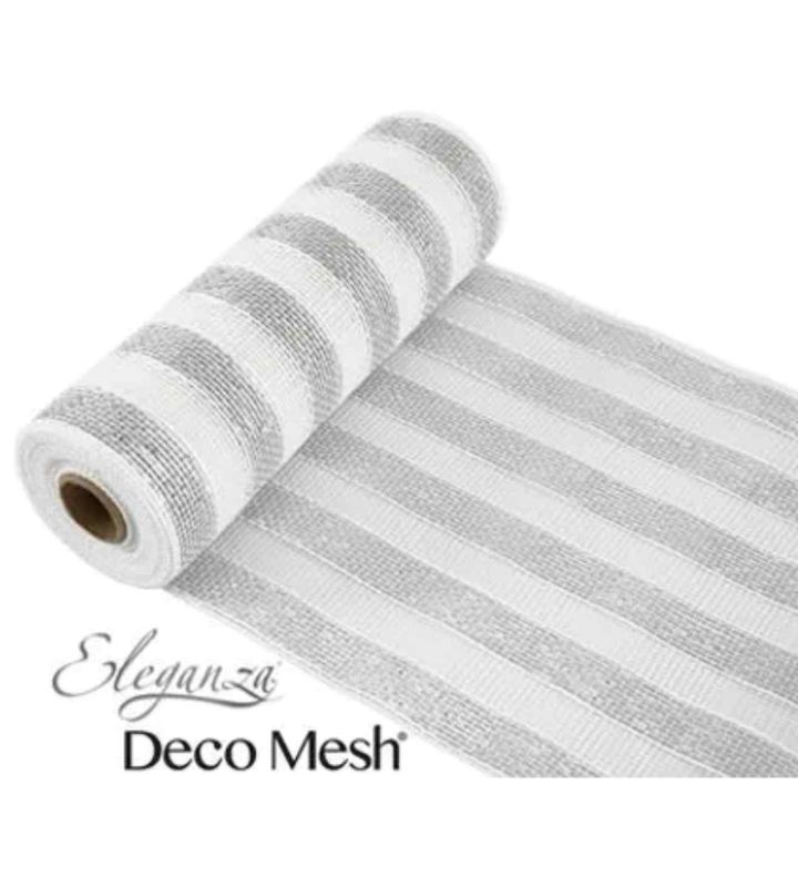 Eleganza Deco Mesh Metallic Silver/White - 25cm x 9.1m