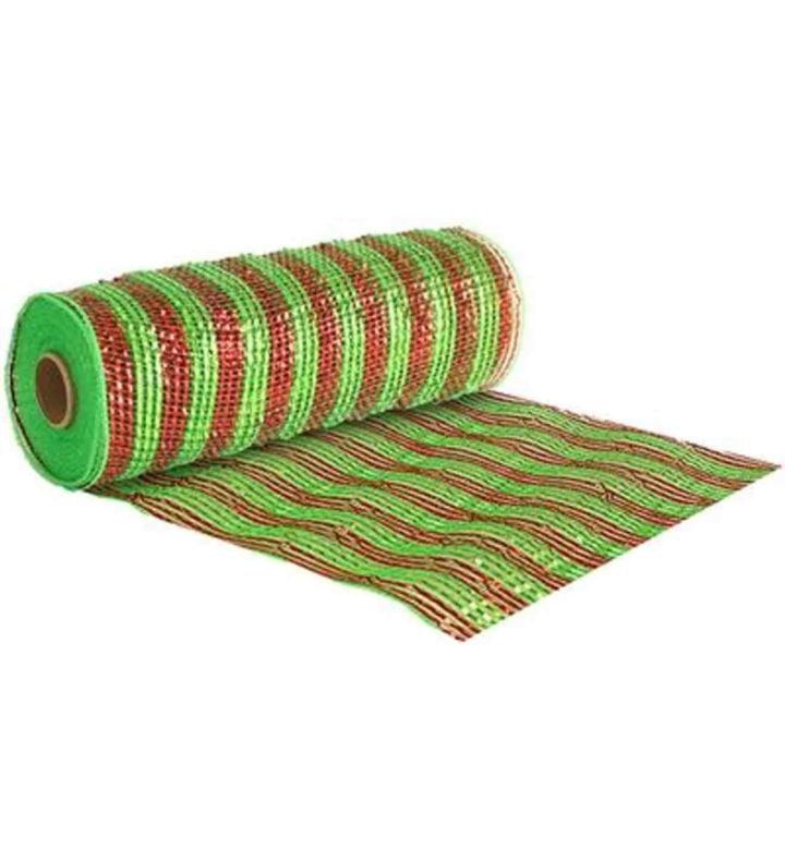 Eleganza Deco Mesh Red/Green Stripe - 25cm x 9.1m