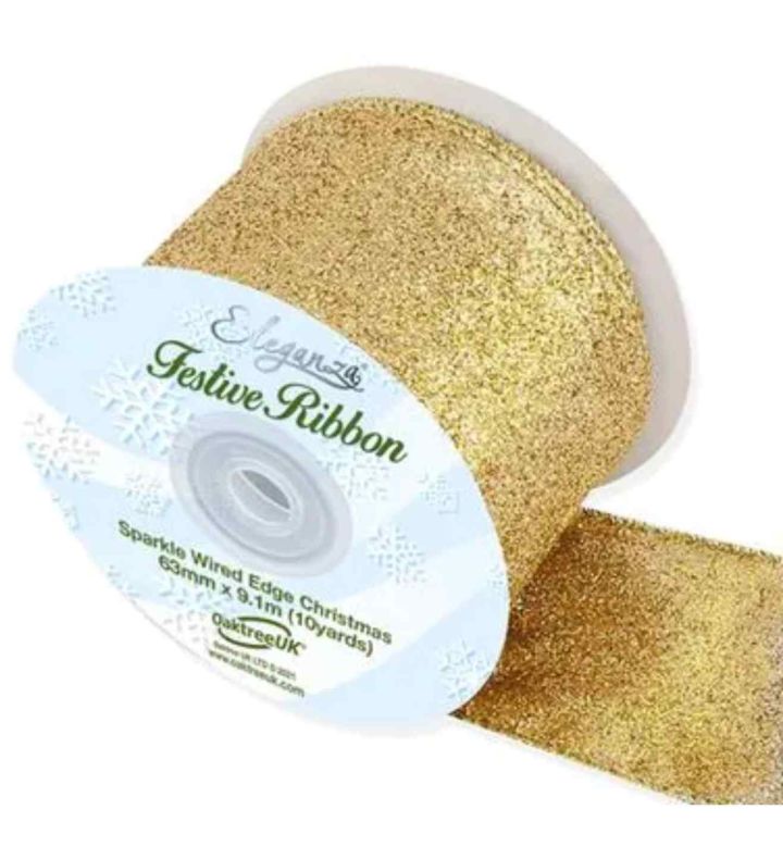 Luxury Wired Edge Ribbon 63mm x 9.1m (10 Yards ) Gold