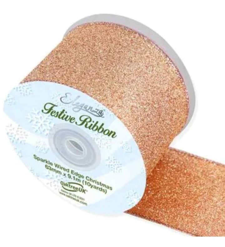 Luxury Wired Edge Ribbon 63mm x 9.1m (10 Yards ) Rose Gold