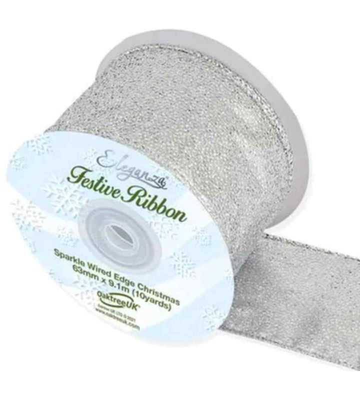Luxury Wired Edge Ribbon 63mm x 9.1m (10 Yards ) Silver