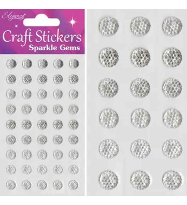 Eleganza Stickers Sparkle Gem Dots 8mm x 45pcs Clear / Silver