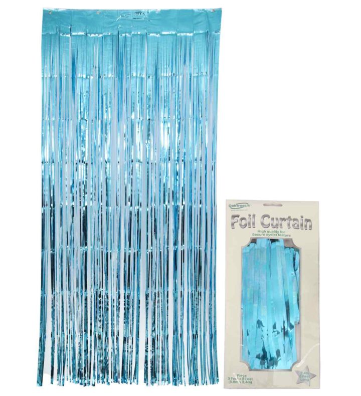 0.9m x 2.40m Oaktree Foil Curtain Metallic Light Blue