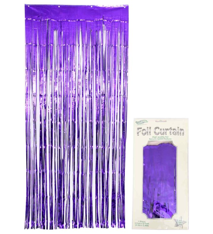 0.9m x 2.40m Oaktree Foil Curtain Metallic Purple