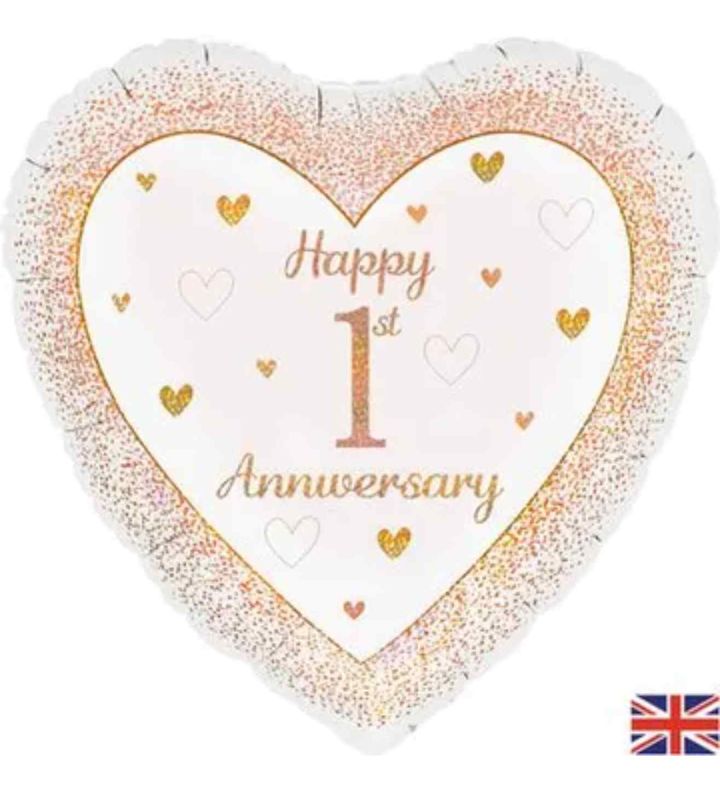 18" Oaktree Happy 1st Anniversary Rose Gold Heart