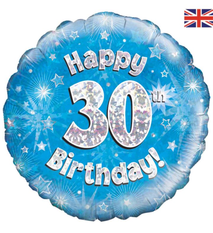 18" Oaktree 30th Birthday Blue Foil Balloon