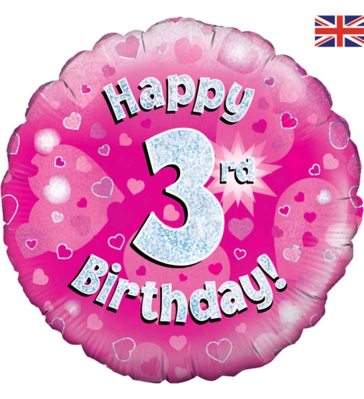 18" Oaktree 3rd Birthday Pink Foil Balloon