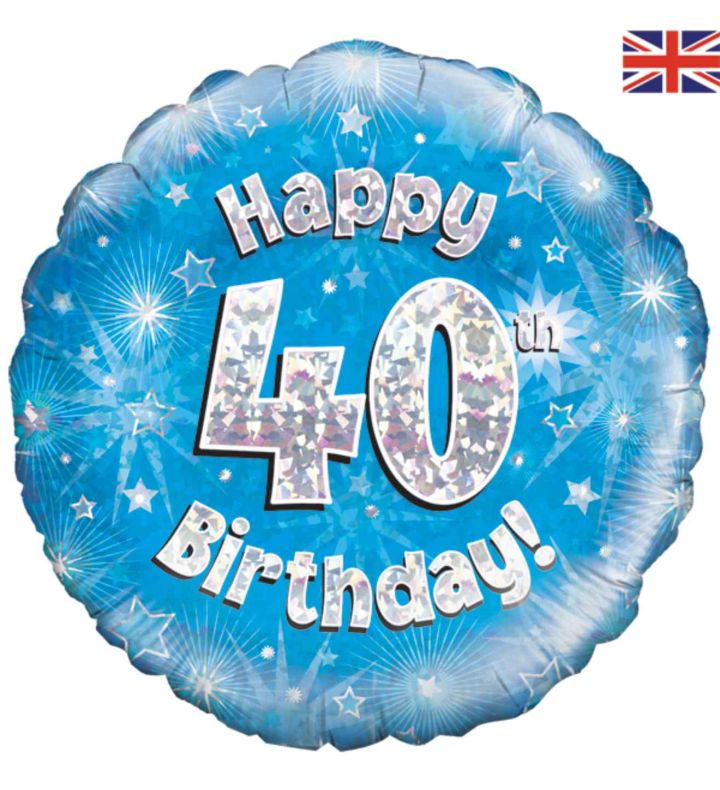 18" Oaktree 40th Birthday Blue Foil Balloon