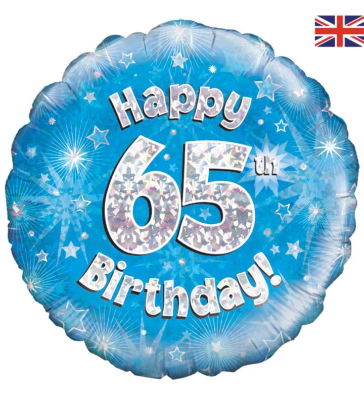 18" Oaktree 65th Birthday Blue Foil Balloon