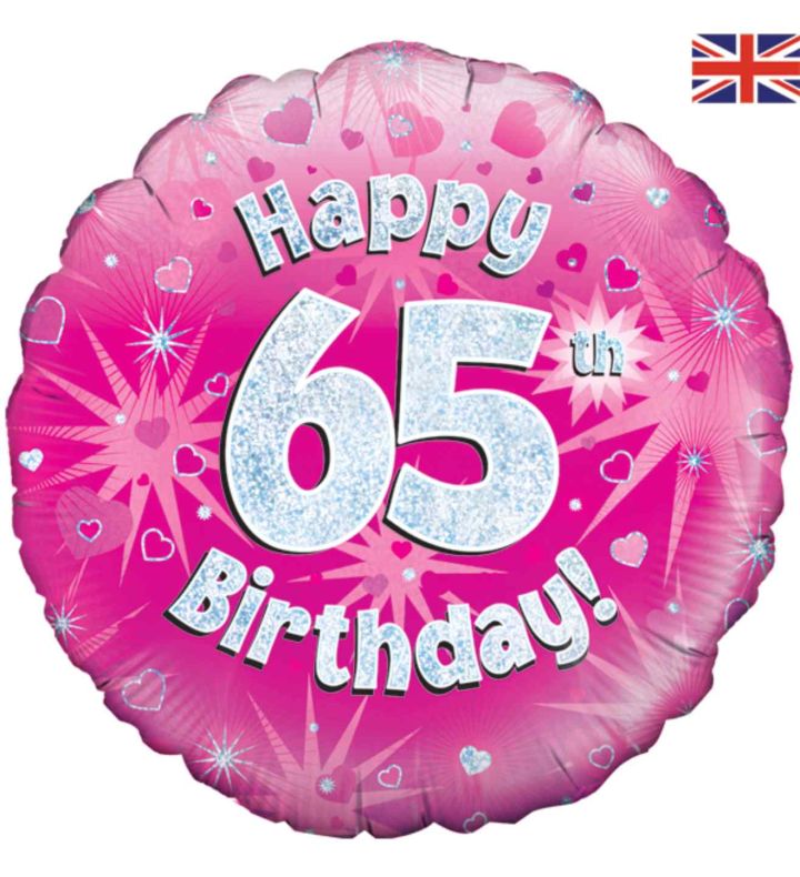 18" Oaktree 65th Birthday Pink Foil Balloon