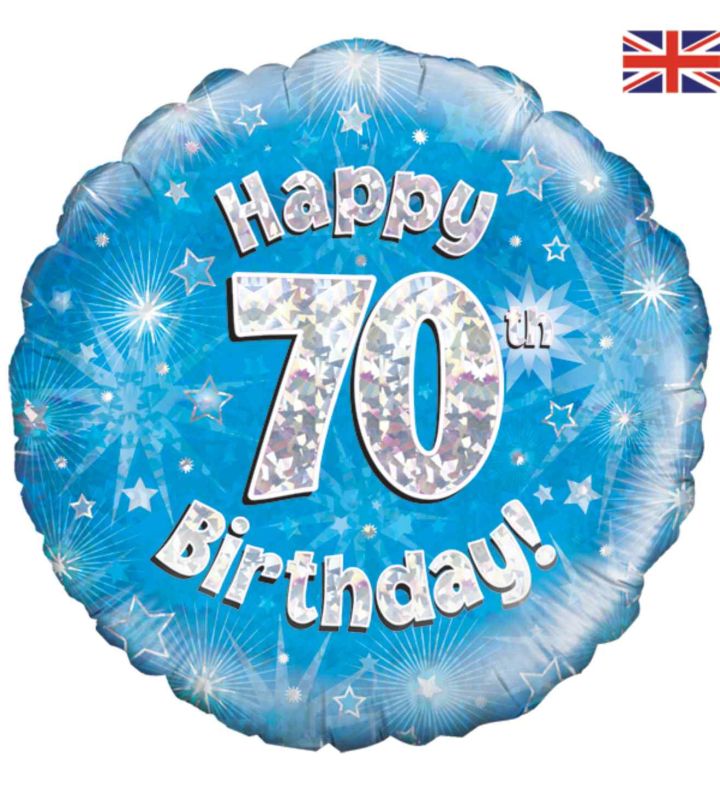 18" Oaktree 70th Birthday Blue Foil Balloon