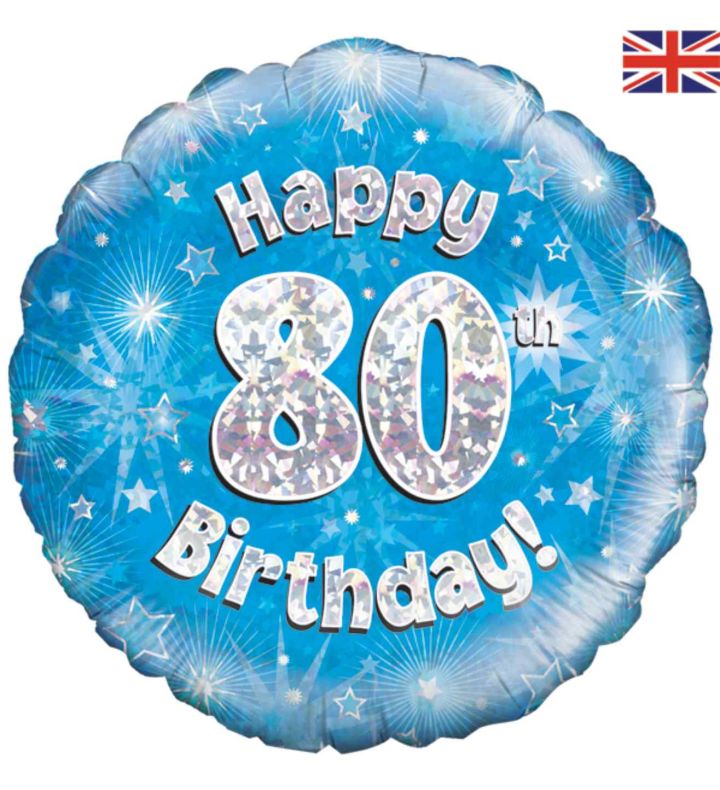 18" Oaktree 80th Birthday Blue Foil Balloon