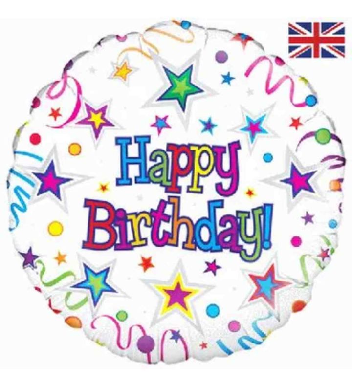 18" Oaktree Happy Birthday Ribbon & Stars Round