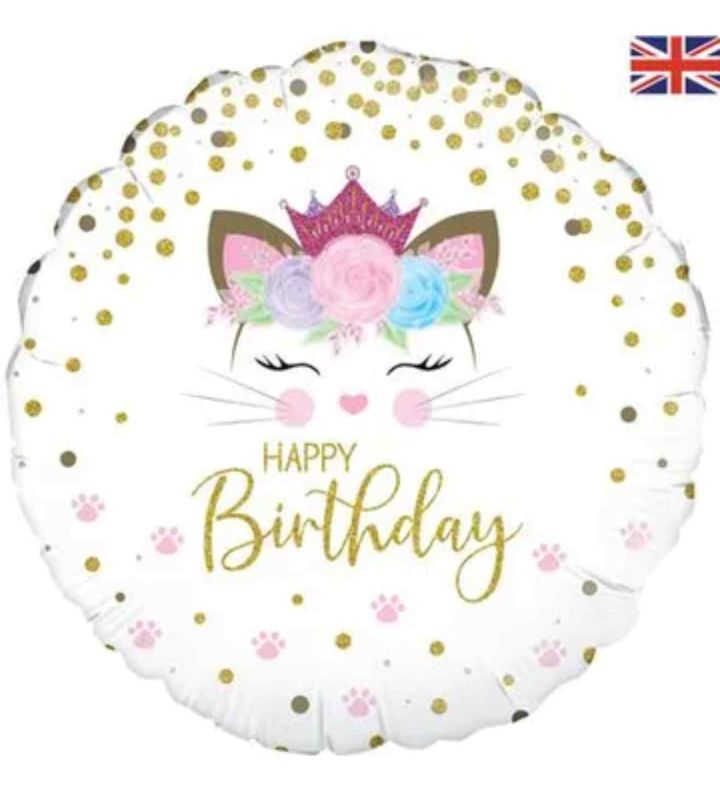 18" Oaktree Happy Birthday Floral Kitten Round
