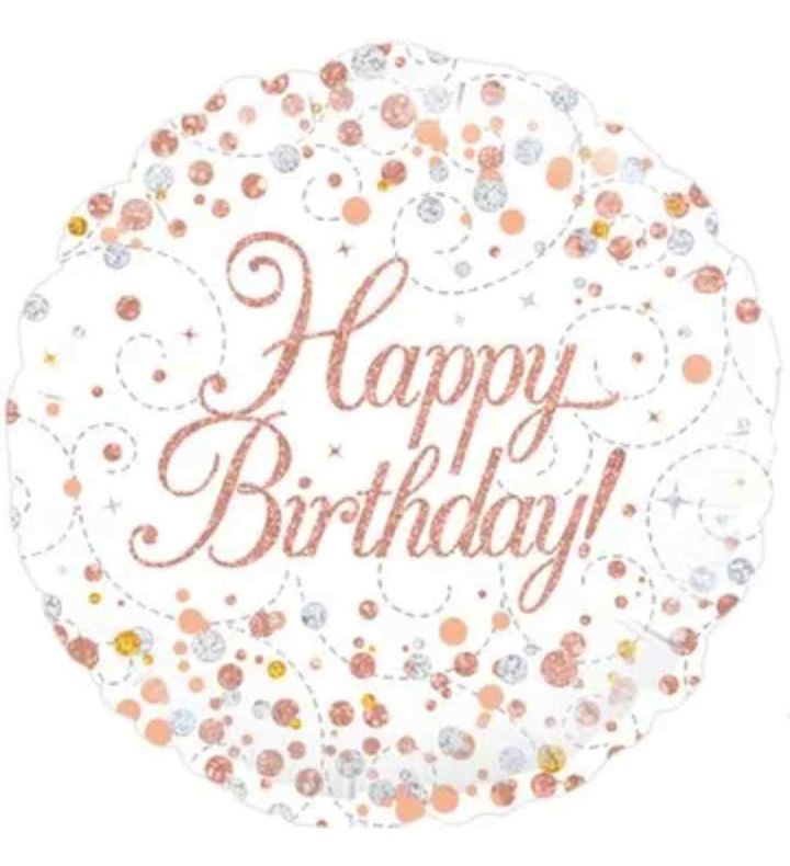 18" Oaktree Sparkling Fizz Birthday White/Rose Gold Foil Balloon