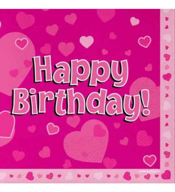 Napkins Happy Birthday Pink Heart Design 3-ply 13" Oaktree 16ct