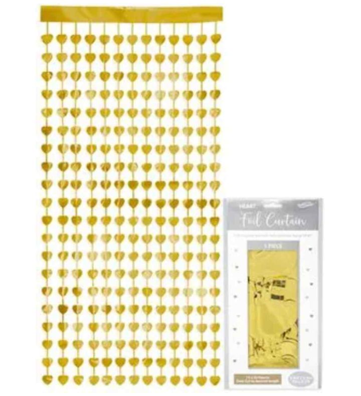 Oaktree Heart Foil Door Curtain 0.9m x 2.5m Metallic Gold