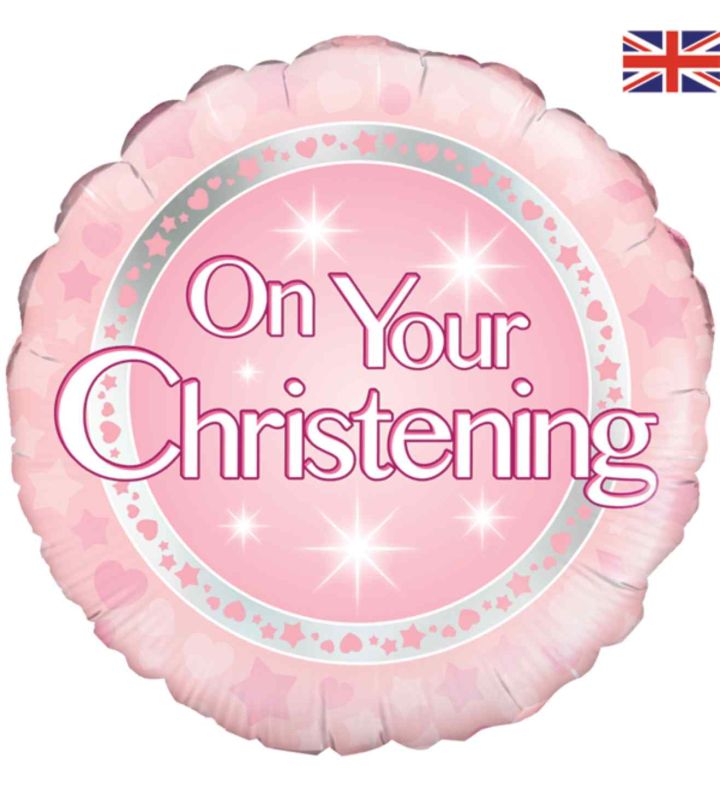 18" Oaktree 'On Your Christening' Pink Round