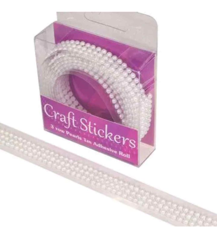 Eleganza Craft Sticker Adhesive Roll 3 Row Pearls White