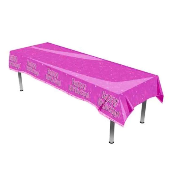 Table Cover Plastic Happy Birthday Pink Oaktree 137cm x 259cm