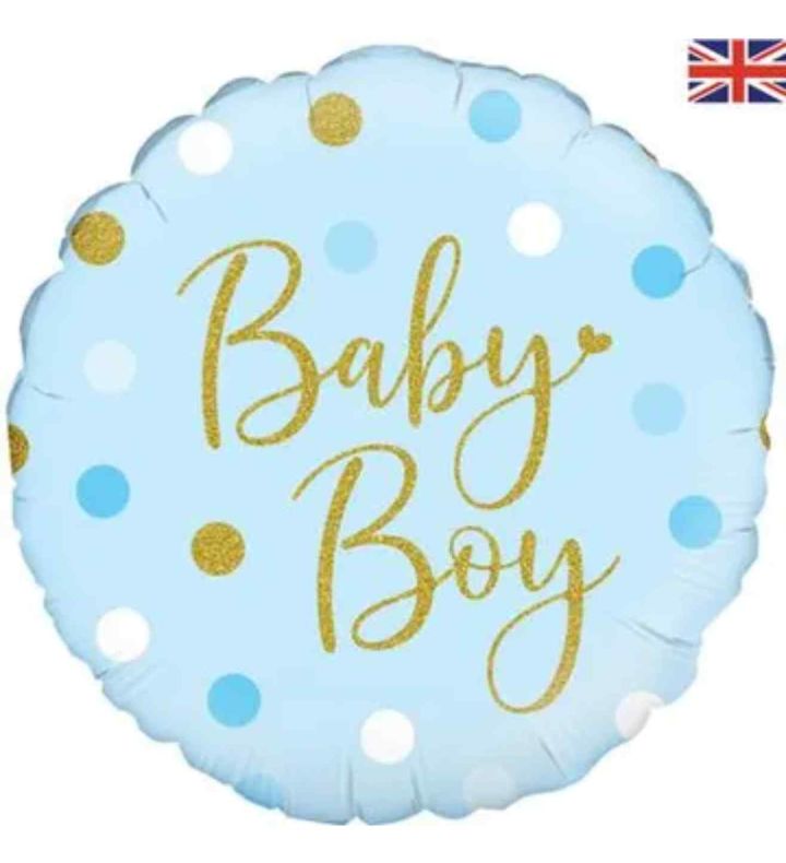 18" Oaktree Sparkling Baby Boy Dots Round Foil Balloon
