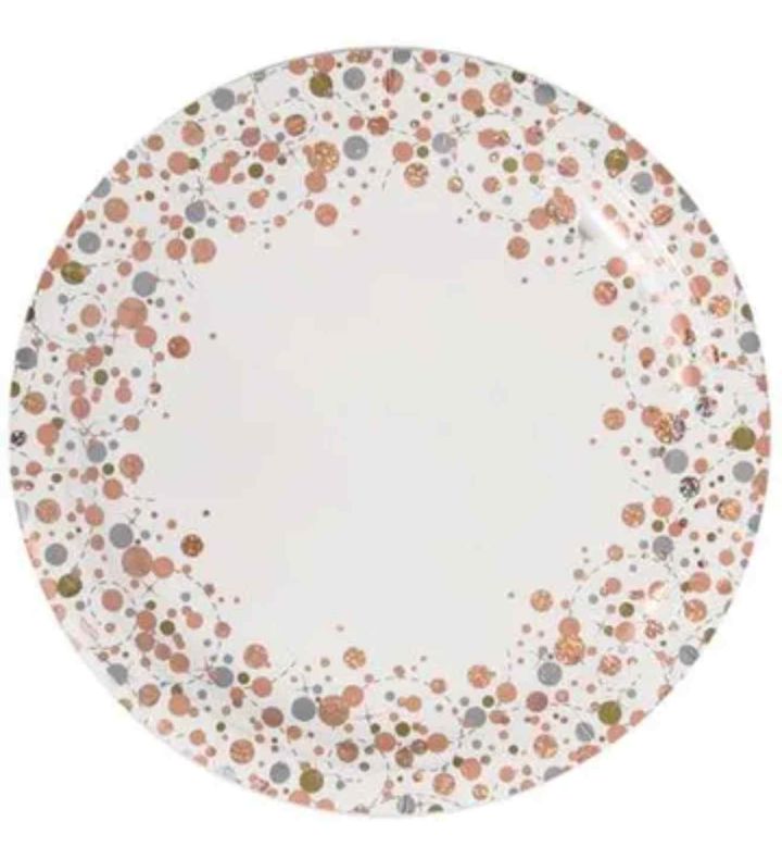 9" Paper Plates Sparkling Fizz Rose Gold Oaktree 8ct