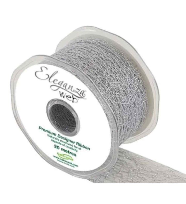 Eleganza Web Ribbon Metallic Silver - 50mm x 20m