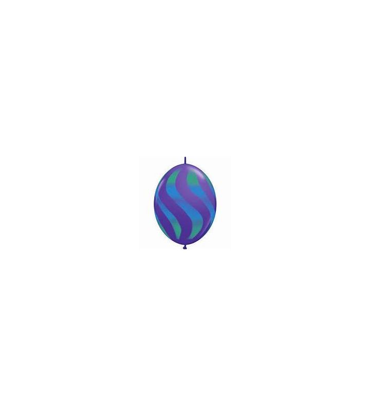 12" Wavy Stripes Quick Link Purple, Blue & Green Latex Balloons 50ct