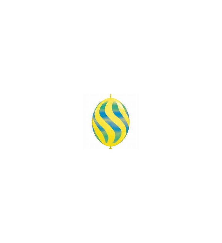 12" Wavy Stripes Quick Link Yellow & Blue Latex Balloons 50ct