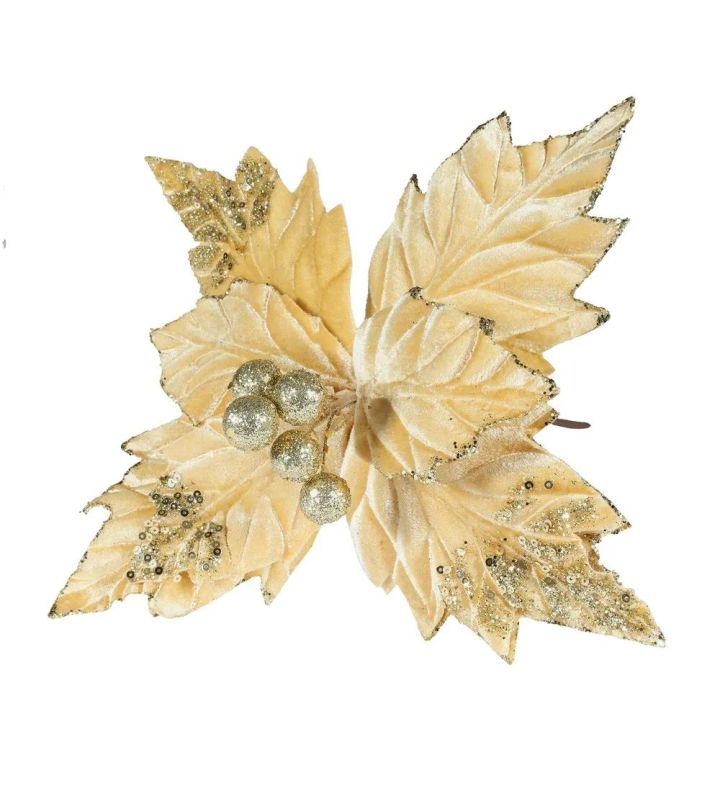 Velvet Poinsettia with Glitter Edge Gold