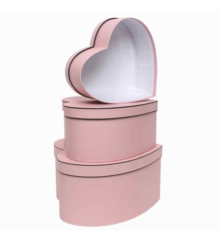 Pink Heart with Trim Hat Box Set of 3