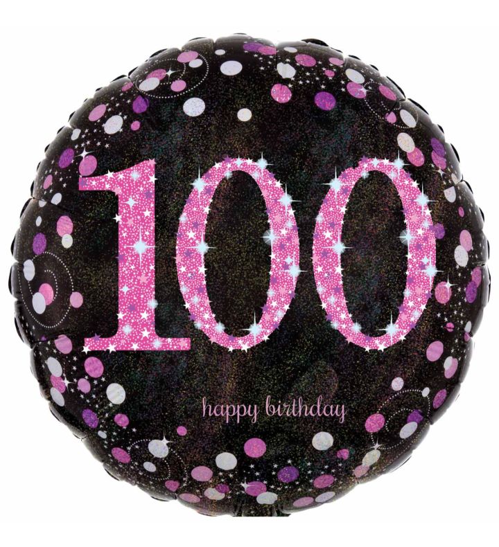 18" Pink Sparkling Celebratoin 100th Prismatic Foil Balloon