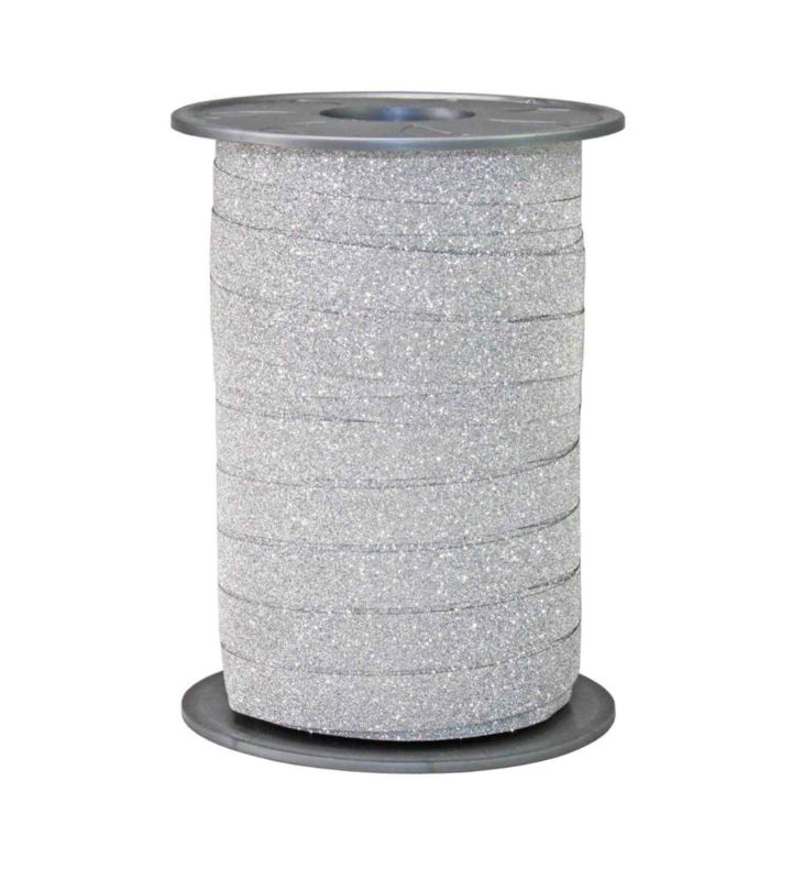 Poly Glitter Silver Ribbon 10mm x 100m