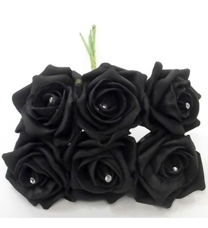 Princess Colourfast Foam Rose with Diamante Bunch of 6 Black